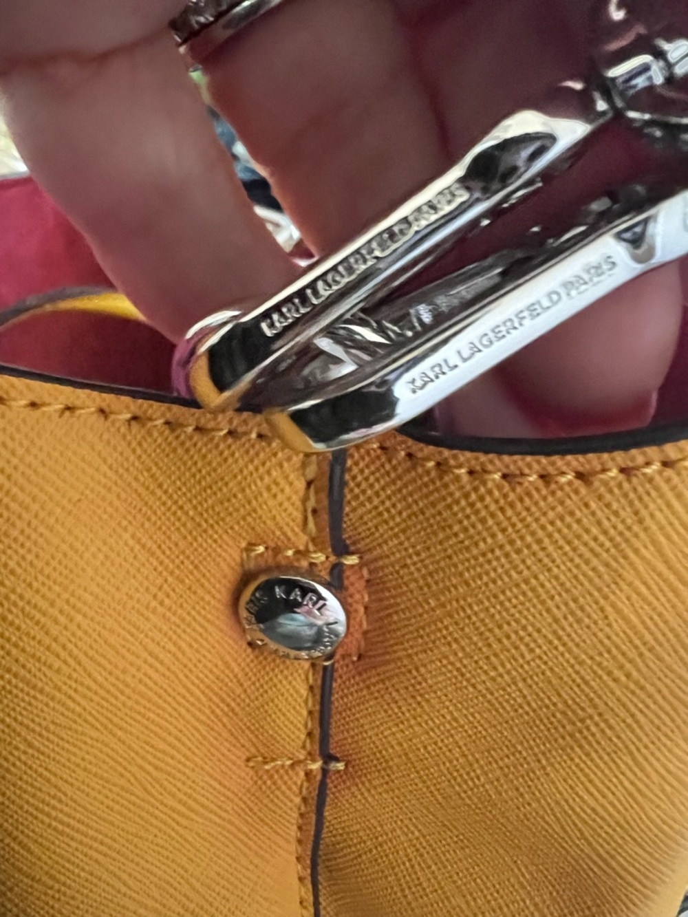 Karl Lagerfeld Yellow Saffiano Shoulder Bucket Bag - Picture 7 of 12